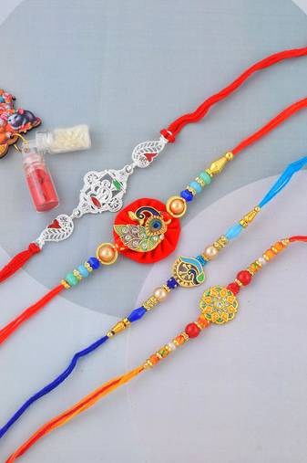 Rakhi for bhaiya bhabhi-traditional 4 rakhi combo for rakshabandhan