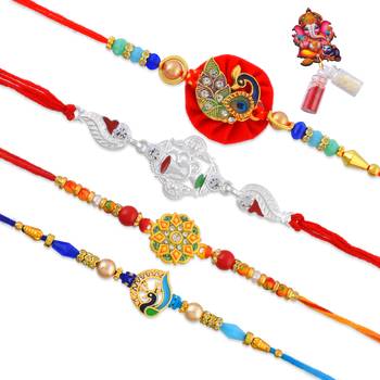 Rakhi for bhaiya bhabhi-traditional 4 rakhi combo for rakshabandhan 2