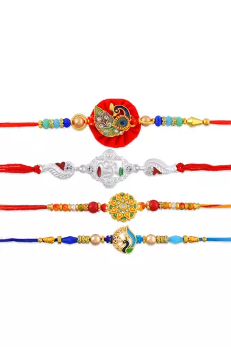 Rakhi for bhaiya bhabhi-traditional 4 rakhi combo for rakshabandhan