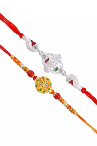Rakhi for bhaiya bhabhi-traditional 4 rakhi combo for rakshabandhan