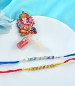 Rakhi for bhaiya bhabhi- imitation diamond rakhi with 50% silver content lakshmi ganesh coin (pack of 2)