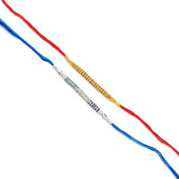 Rakhi for bhaiya bhabhi- imitation diamond rakhi with 50% silver content lakshmi ganesh coin (pack of 2) 4