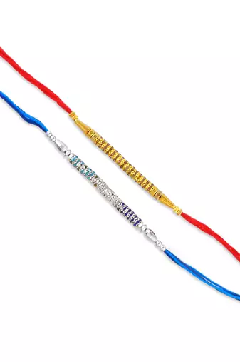 Rakhi for bhaiya bhabhi- imitation diamond rakhi with 50% silver content lakshmi ganesh coin (pack of 2)