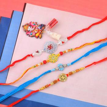 Pure silver and fabric rakhi for bhaiya bhabhi for rakshabadhan (pack of 4 ) 1
