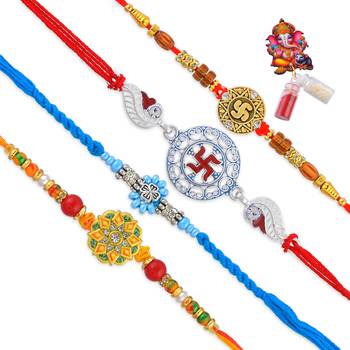 Pure silver and fabric rakhi for bhaiya bhabhi for rakshabadhan (pack of 4 ) 2
