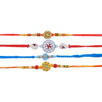 Pure silver and fabric rakhi for bhaiya bhabhi for rakshabadhan (pack of 4 ) 3