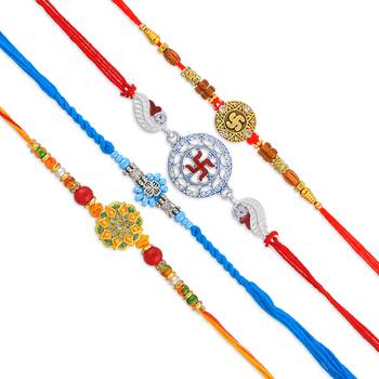 Pure silver and fabric rakhi for bhaiya bhabhi for rakshabadhan (pack of 4 ) 4
