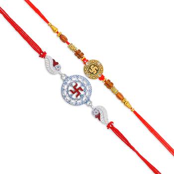 Pure silver and fabric rakhi for bhaiya bhabhi for rakshabadhan (pack of 4 ) 5