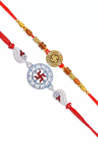 Pure silver and fabric rakhi for bhaiya bhabhi for rakshabadhan (pack of 4 )