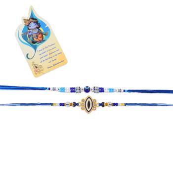 Ceramic evil eye combo rakhi for bhaiya bhabhi with 50% silver content lakshmi ganesh coin (pack of 2) 3