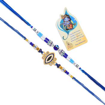 Ceramic evil eye combo rakhi for bhaiya bhabhi with 50% silver content lakshmi ganesh coin (pack of 2) 4