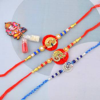 Traditional handmade rakhi for bhai bhabhi and child for rakshabandhan (pack of 3) 1
