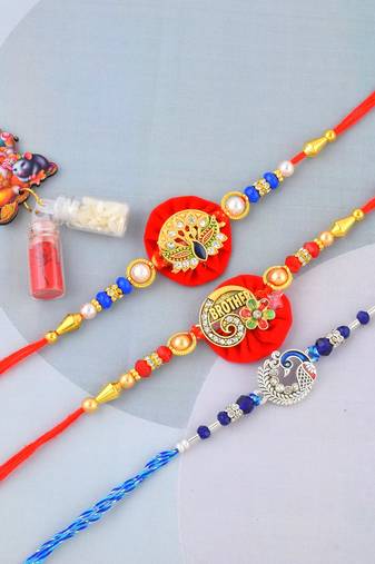 Traditional handmade rakhi for bhai bhabhi and child for rakshabandhan (pack of 3)