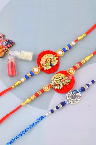 Traditional handmade rakhi for bhai bhabhi and child for rakshabandhan (pack of 3)