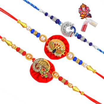 Traditional handmade rakhi for bhai bhabhi and child for rakshabandhan (pack of 3) 2