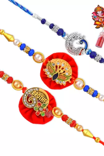 Traditional handmade rakhi for bhai bhabhi and child for rakshabandhan (pack of 3)