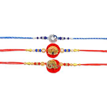 Traditional handmade rakhi for bhai bhabhi and child for rakshabandhan (pack of 3) 3