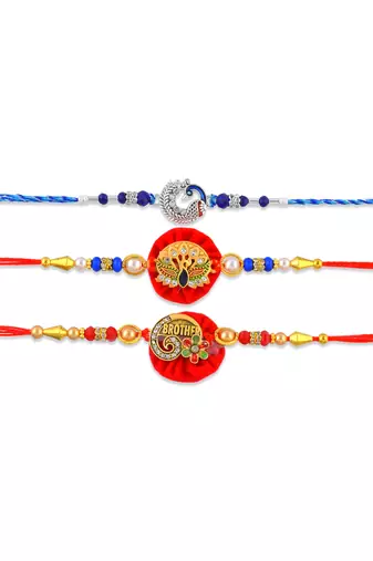 Traditional handmade rakhi for bhai bhabhi and child for rakshabandhan (pack of 3)