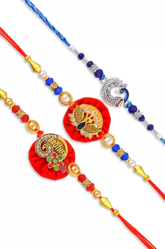 Traditional handmade rakhi for bhai bhabhi and child for rakshabandhan (pack of 3)