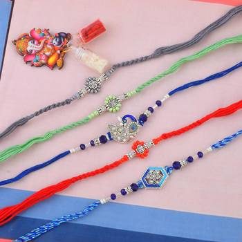 Pure silver rakhi combo for bhai bhabhi family for rakshabandhan (pack of 5) 1