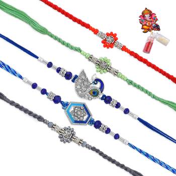 Pure silver rakhi combo for bhai bhabhi family for rakshabandhan (pack of 5) 2