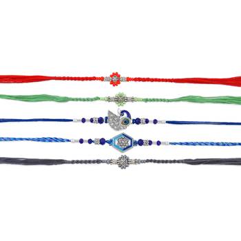 Pure silver rakhi combo for bhai bhabhi family for rakshabandhan (pack of 5) 3