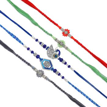 Pure silver rakhi combo for bhai bhabhi family for rakshabandhan (pack of 5) 4