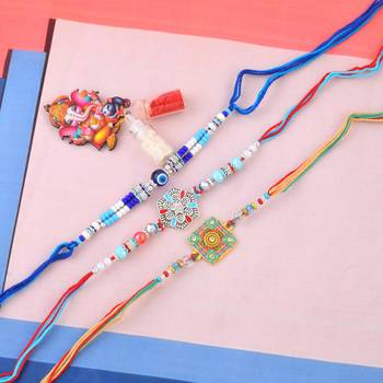 Pure silver and beaded traditional rakhi for bhaiya bhabhi for rakshabandhan (pack of 3) 1
