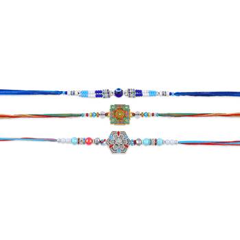 Pure silver and beaded traditional rakhi for bhaiya bhabhi for rakshabandhan (pack of 3) 3
