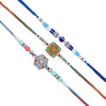 Pure silver and beaded traditional rakhi for bhaiya bhabhi for rakshabandhan (pack of 3) 4