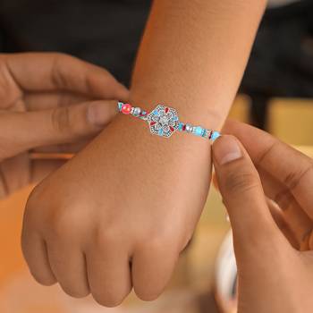 Pure silver and beaded traditional rakhi for bhaiya bhabhi for rakshabandhan (pack of 3) 5