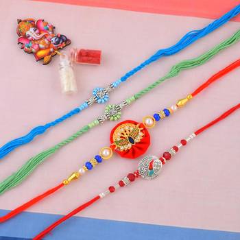 Pure silver and cz meenakari combo rakhi for bhaiya bhabhi for rakshabandhan (pack of 4) 1