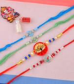 Pure silver and cz meenakari combo rakhi for bhaiya bhabhi for rakshabandhan (pack of 4)