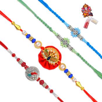 Pure silver and cz meenakari combo rakhi for bhaiya bhabhi for rakshabandhan (pack of 4) 2