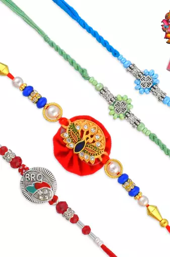 Pure silver and cz meenakari combo rakhi for bhaiya bhabhi for rakshabandhan (pack of 4)