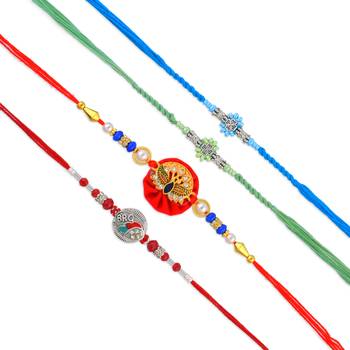 Pure silver and cz meenakari combo rakhi for bhaiya bhabhi for rakshabandhan (pack of 4) 3