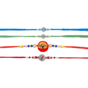 Pure silver and cz meenakari combo rakhi for bhaiya bhabhi for rakshabandhan (pack of 4) 4