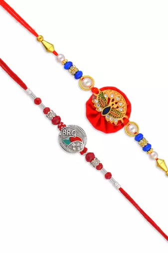 Pure silver and cz meenakari combo rakhi for bhaiya bhabhi for rakshabandhan (pack of 4)