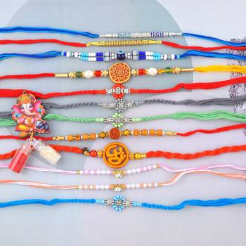 Pure silver and fabric jumbo combo pack of 12 rakhi for whole family for rakshabandhan (pack of 12) 1