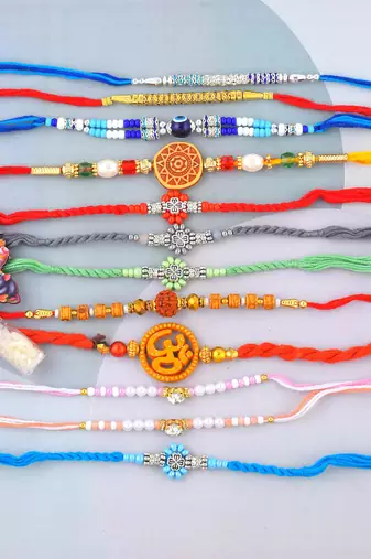 Pure silver and fabric jumbo combo pack of 12 rakhi for whole family for rakshabandhan (pack of 12)