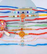 Pure silver and fabric jumbo combo pack of 12 rakhi for whole family for rakshabandhan (pack of 12)