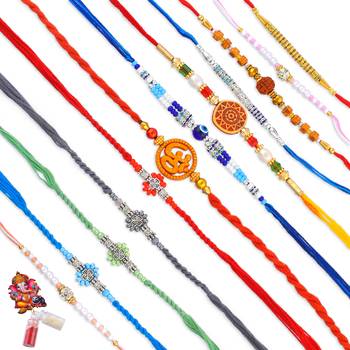 Pure silver and fabric jumbo combo pack of 12 rakhi for whole family for rakshabandhan (pack of 12) 2