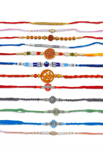 Pure silver and fabric jumbo combo pack of 12 rakhi for whole family for rakshabandhan (pack of 12)