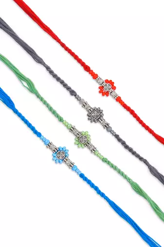 Pure silver and fabric jumbo combo pack of 12 rakhi for whole family for rakshabandhan (pack of 12)