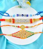 Imitation diamond handmade traditional rakhi for bhaiya bhabhi & children (pack of 4)