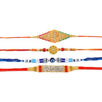 Imitation diamond handmade traditional rakhi for bhaiya bhabhi & children (pack of 4) 3