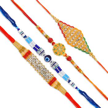 Imitation diamond handmade traditional rakhi for bhaiya bhabhi & children (pack of 4) 4