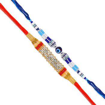 Imitation diamond handmade traditional rakhi for bhaiya bhabhi & children (pack of 4) 5
