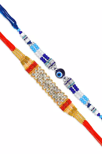 Imitation diamond handmade traditional rakhi for bhaiya bhabhi & children (pack of 4)