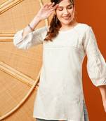 Hand embroidered white cotton lucknowi chikankari short kurti